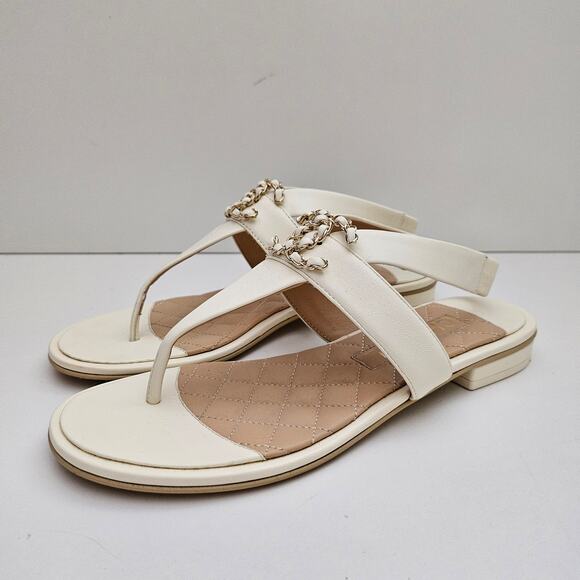 Chanel 21S White Leather Chain CC Sandals EU 37.5 / US 7.5 - Picture 2 of 8